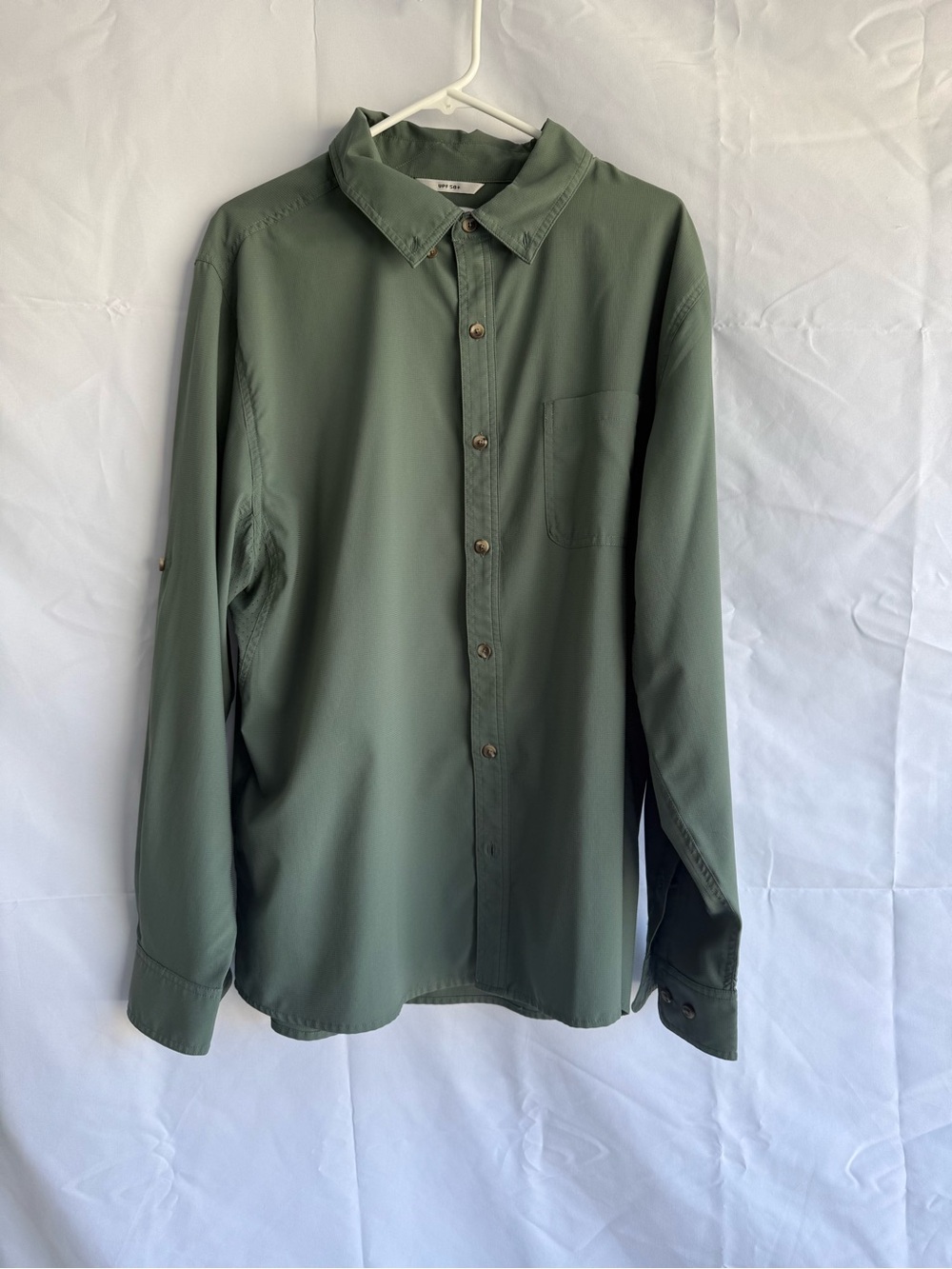 Coolibar UPF 50+ Men’s Sun Protection Button-Up Shirt – XL Sage Green
